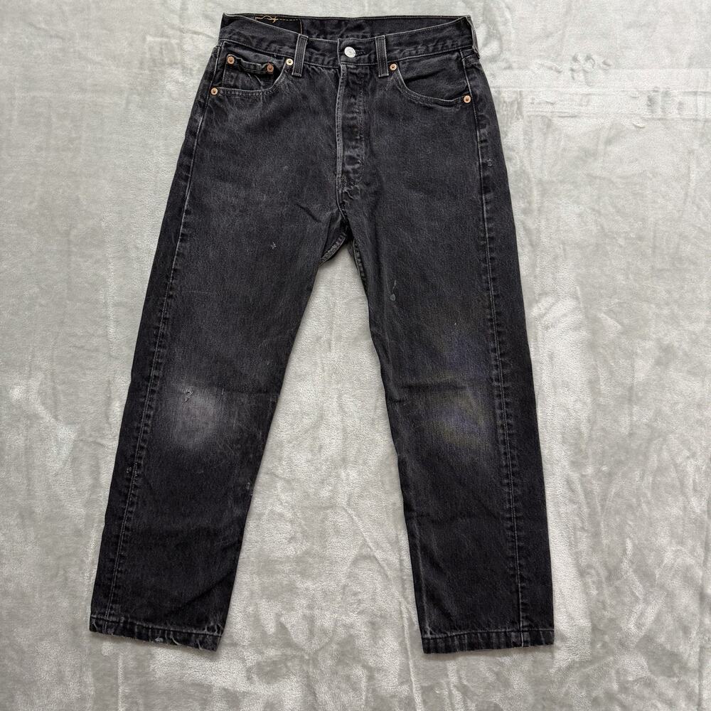 VTG 90s Levis 501 Men 30x30 (Fits 28x26) USA Hemmed Faded Button Fly Black Jeans